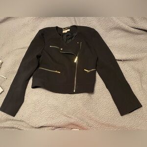 Michael Kors Women's Black Cropped Blazer Jacket Gold Zipper Size M